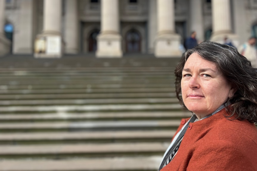 Lisa Smith on Victoria's Parliament House steps