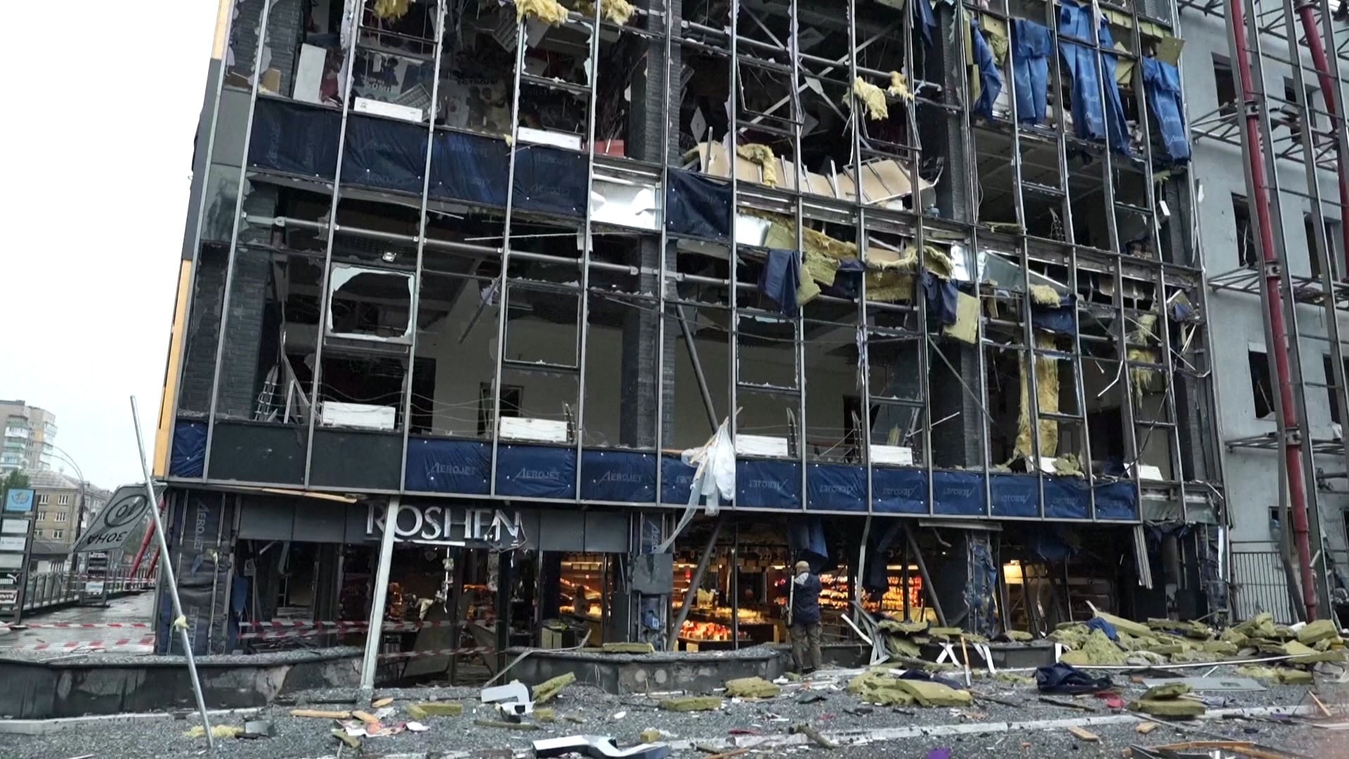 A screenshot of a damaged building