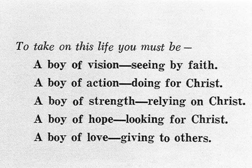 Text from a 1963 Christian Brothers pamphlet that reads, "To take on this life you must be" etc.