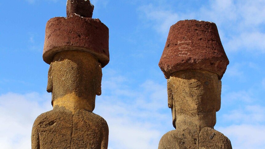 Two of the  moai at Anakena Beach.
