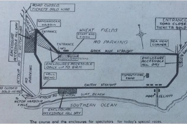An old black-and-white hand-drawn map of the 1936 grand prix.