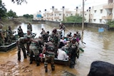 Army personnel engaged in rescue operations in Chennai, India.