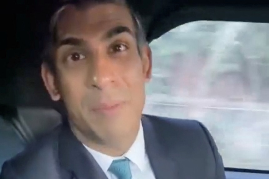 British Prime Minister Rishi Sunak appears to not be wearing his seat belt, in Instagram video.