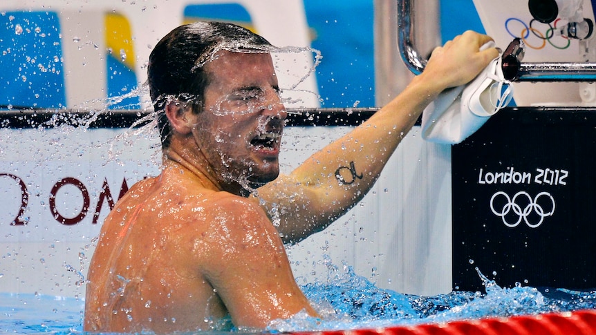 James Magnussen finishes first in his 100m freestyle semi-final during the London Olympic Games.