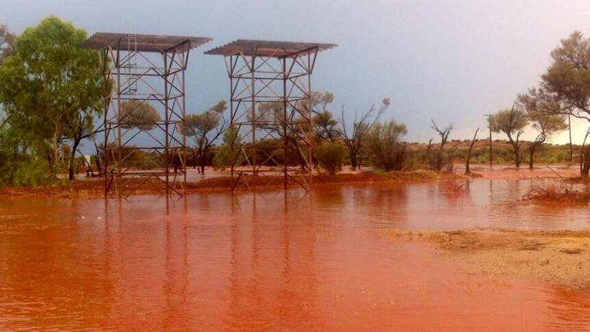 Flooded roads at Mount Magnet in the WA Goldfields.