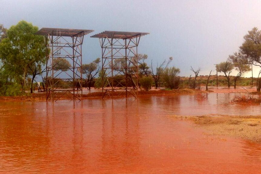 Flooded roads at Mount Magnet in the WA Goldfields.