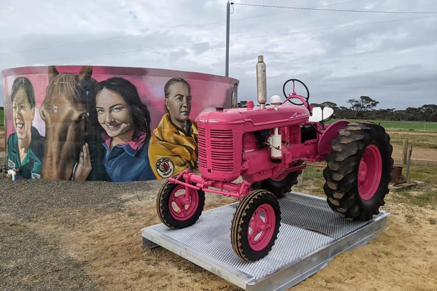 a pink tractor