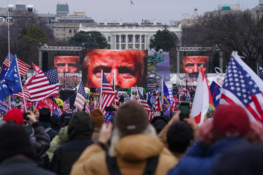 A Donald Trump rally takes place in front of the White House.