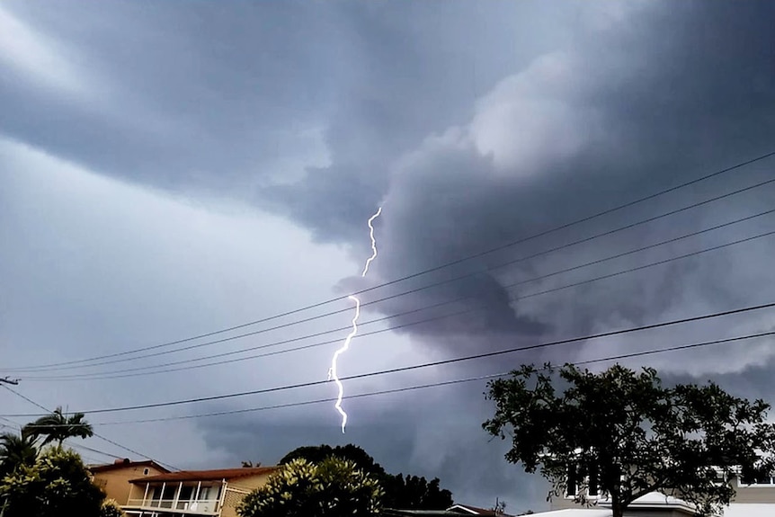 Lightning strike during storm at Sunnybank in Brisbane