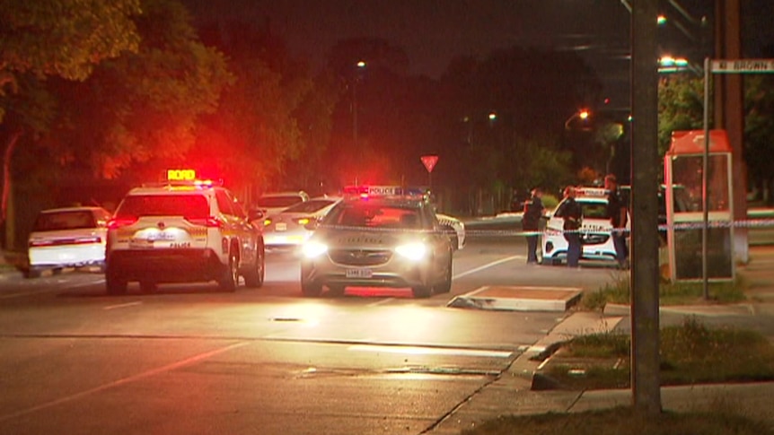 Police cars in a street at night