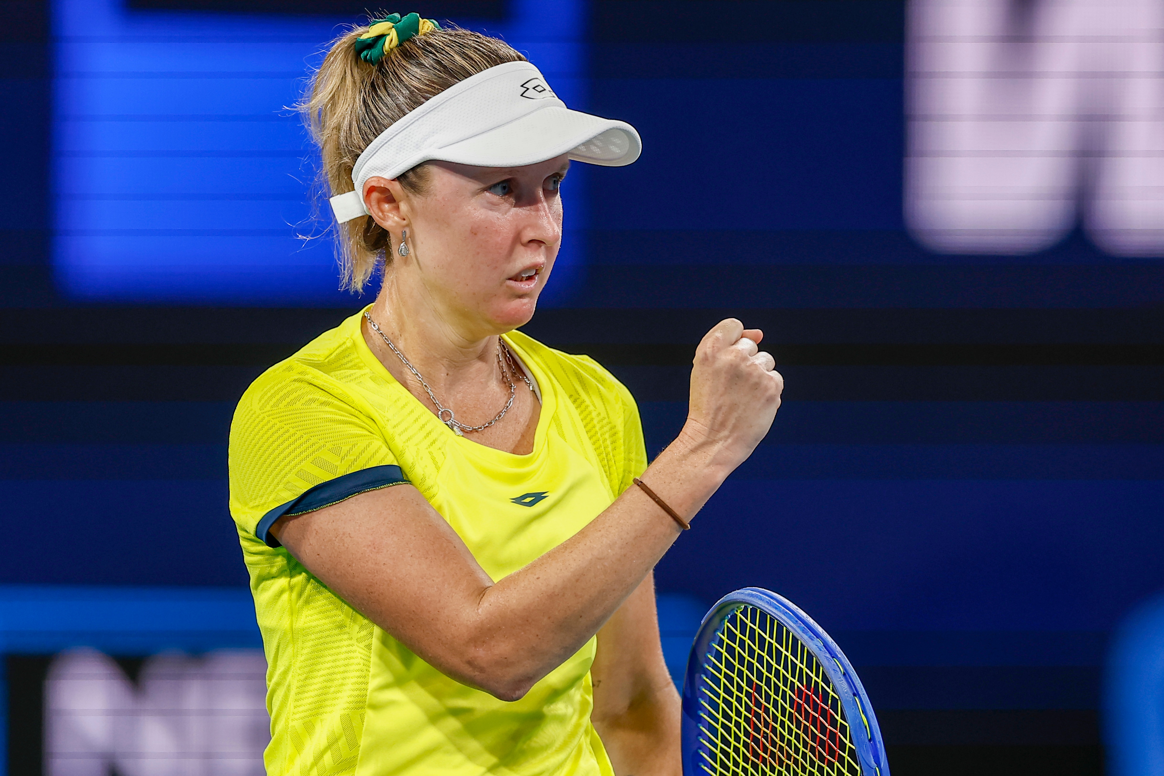 Storm Hunter celebrates a point for Australia during the United Cup.