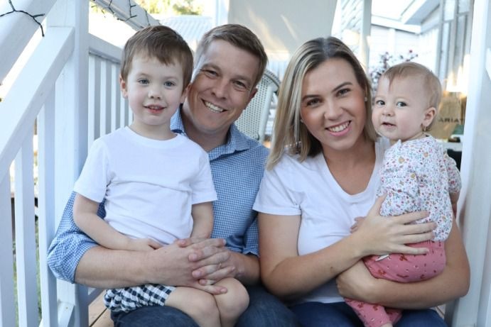 Queensland MP Julian Simmonds, his wife Madeline and their children Theodore and Isabelle. June 2021.