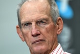 Broncos coach Wayne Bennett at a Broncos media conference.