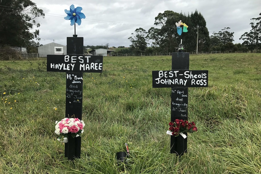 Roadside crosses for Haylee Maree Best and son Johnray