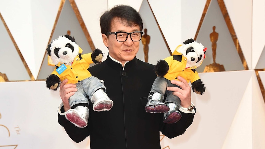 Jackie Chan on the red carpet at this year's Oscars at the Dolby Theatre in Los Angeles.