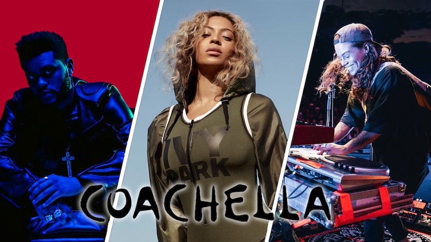 A collage of Coachella 2018 performers The Weeknd, Beyoncé, Tash Sultana