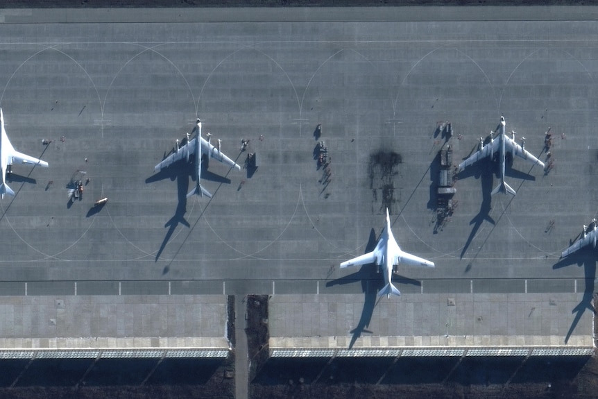 A satellite image shows bomber aircraft at Engels Air Base.