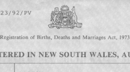 Example of a NSW birth certificate.