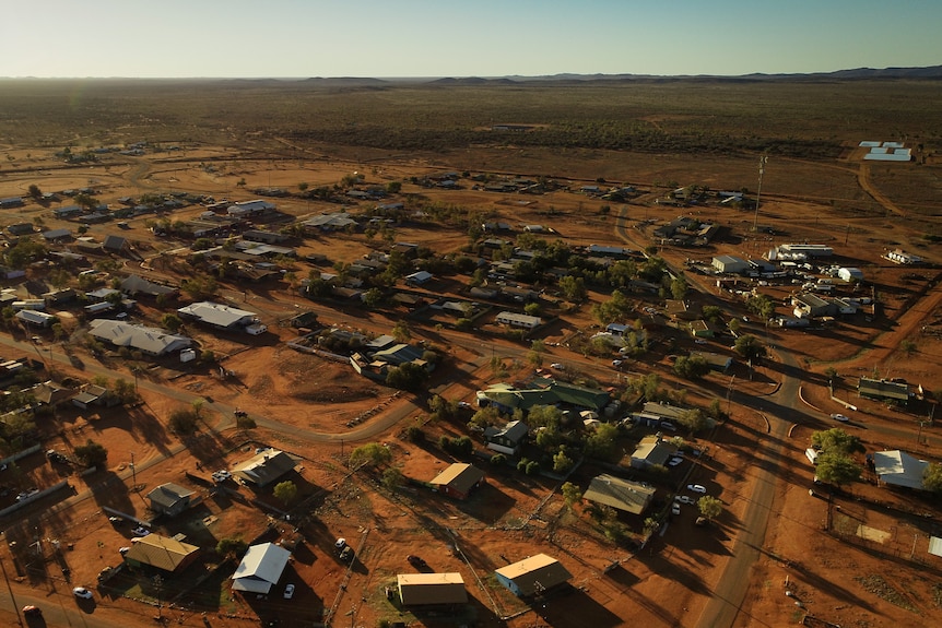 The remote community of Yuendumu in Central Australia, seen from above.