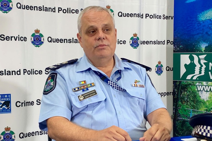 Queensland Police Superintendent Geoff Sheldon speaks at a press conference in Cairns.