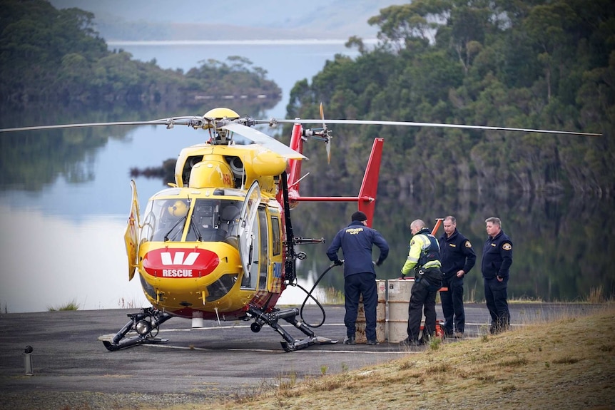 Westpac rescue helicopter at Lake Pedder, Tasmania.