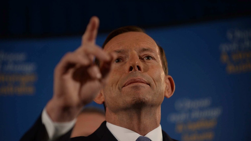 Tony Abbott speaks at a Coalition press conference on asylum-seekers policy