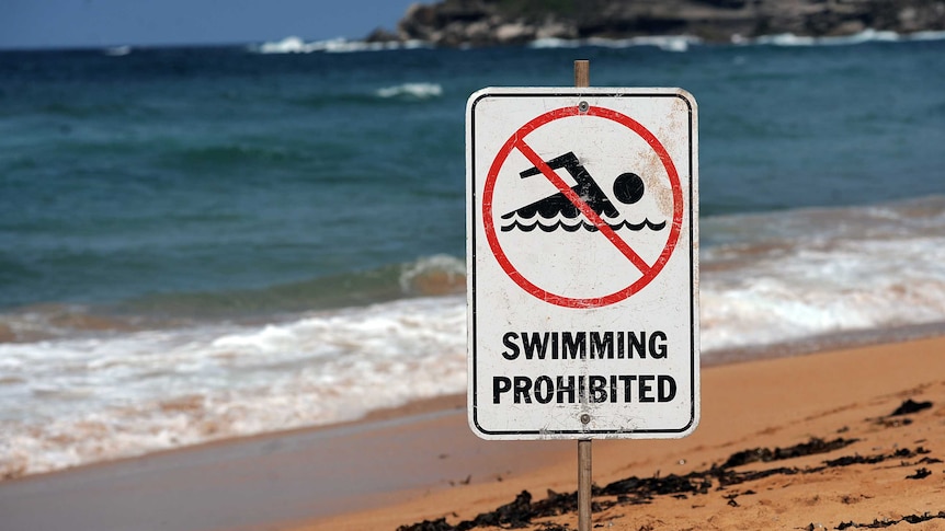 Swimming prohibited sign at Avalon Beach