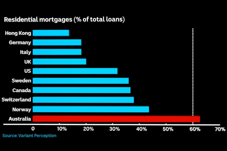 Australian banks have the highest proportion of residential mortgages as a share of their loan book.