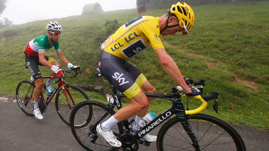 Italy's Fabio Aru (L) and Britain's Chris Froome ride on stage 12 of the Tour de France.