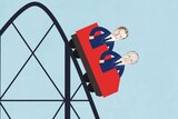 Illustration of Bill Shorten and Malcolm Turnbull in a rollercoaster.