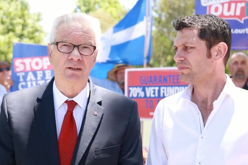 Labor senator Doug Cameron campaigns with David Ewings.