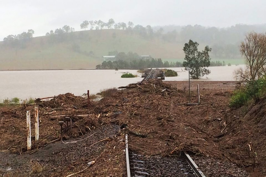 Damaged Hunter Valley railway infrastructure