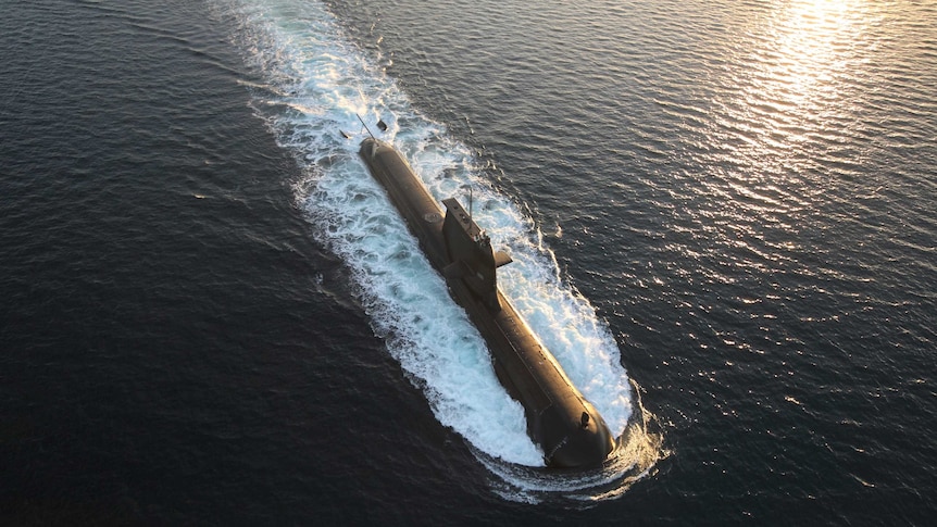 One of Australia's fleet of Collins Class submarines patrolling ocean waters.