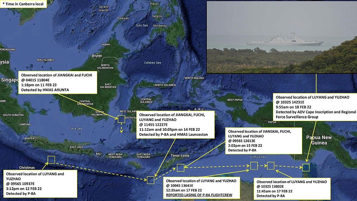 A storyboard showing a map of South East Asia with insert of white naval ship