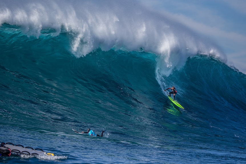 Jamie Mitchell on the way down a big wave