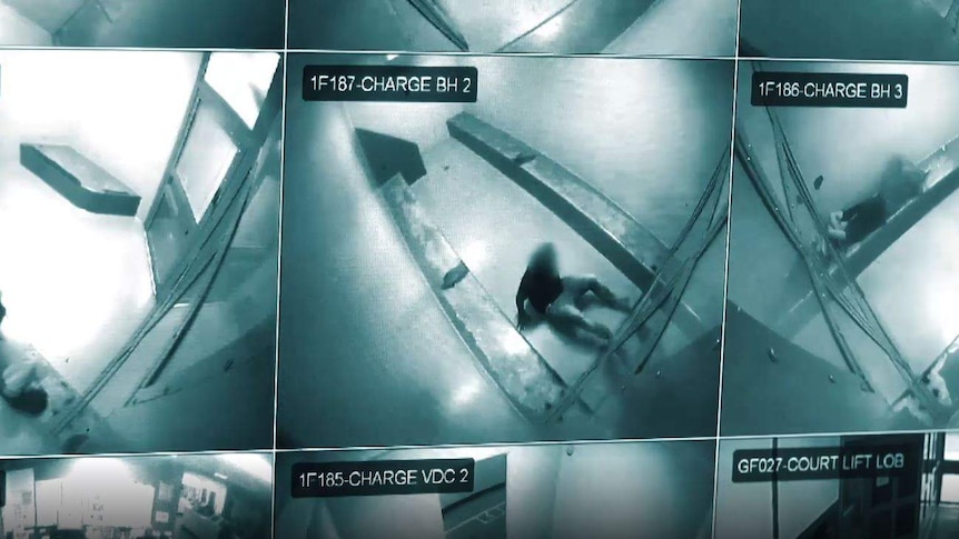 CCTV stills of men in prison.