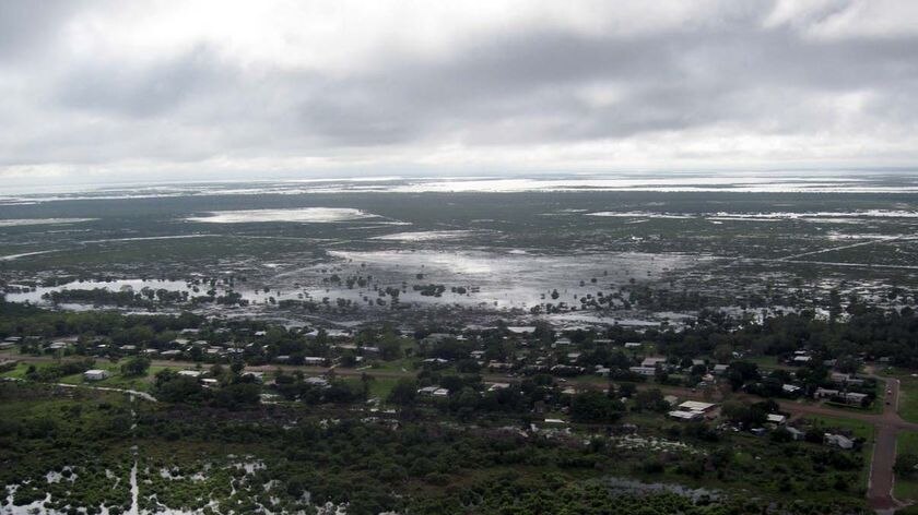 Floodwaters surround the Gulf community of Normanton in north-west Queensland