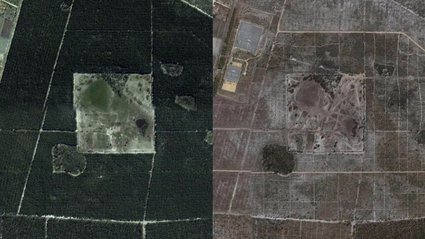 Google earth image shows clearing in the Gnangara pines between 2002 and 2016.