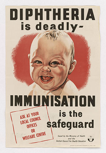 Diphtheria warning poster from 1960s from UK Ministry of Health.
