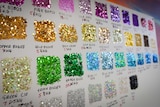 A palette board of available glitter colours at Sydney's Mardi Gras.