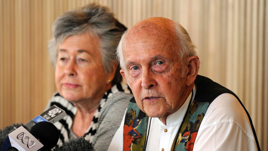 Lois and Juris Greste, parents of jailed Australian journalist Peter Greste, speak to the media in Brisbane on June 6, 2014.