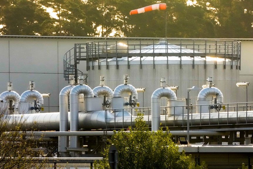 Morning light lights the landfall facility of the Nord Stream 1 Baltic Sea pipeline