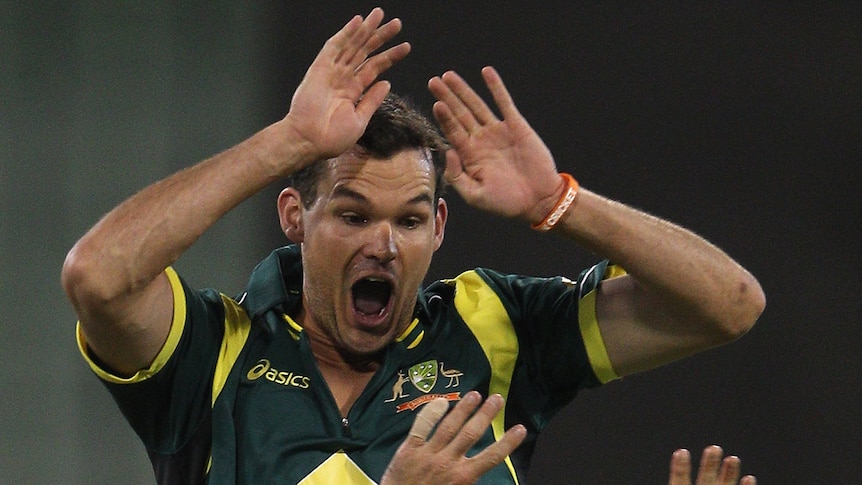 On song ... Clint McKay high fives Ricky Ponting after claiming the wicket of Rohit Sharma (Getty Images: Quinn Rooney)