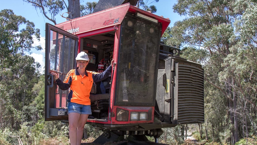 Candice Wood with her logging machine