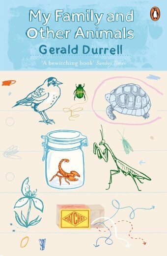 The book cover of My Family and Other Animals by Gerald Durrell featuring illustrations of animals