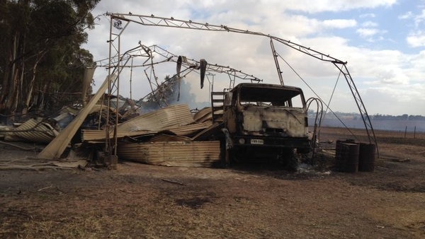 A shed destroyed by the fires north of Adelaide.