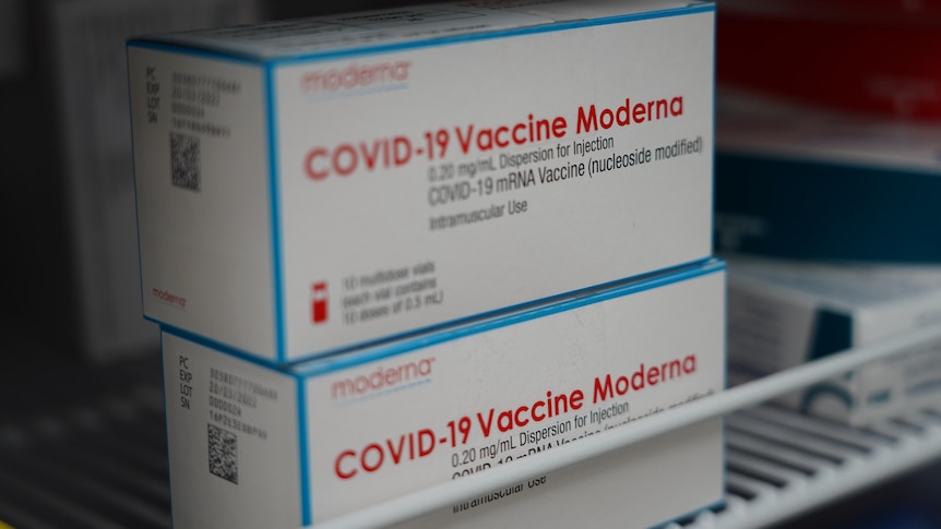 Box of vials of Moderna COVID-19 vaccine