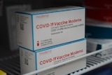 Box of vials of Moderna COVID-19 vaccine