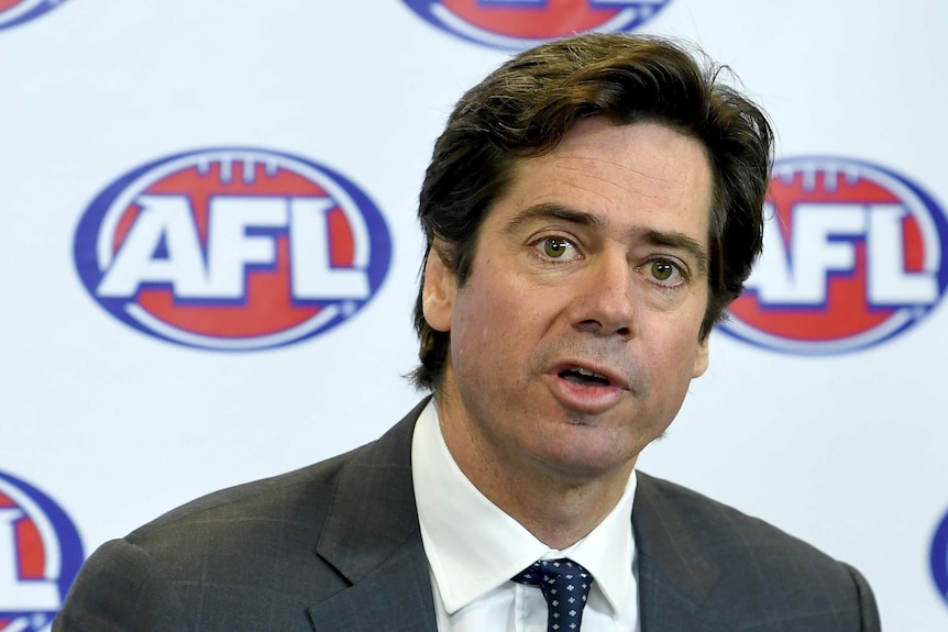 AFL chief Gillon McLachlan speaks at a media conference in Melbourne in July 2017.