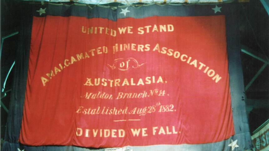 The back side of the Maldon miners banner